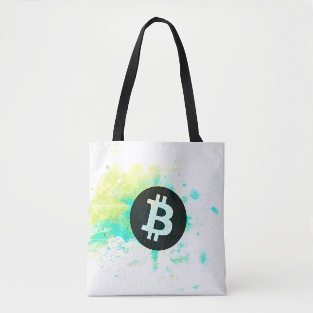 Bolsa Tote Bitcoin Aquarela (Estilo 7 - Pilha de Sats) (Frente)
