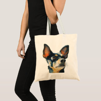 Bolsa Tote Black and brown chihuahua watercolor portrait