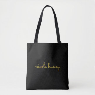 Bolsa Tote Black and Gold Script  | Stylish Monogram Modern