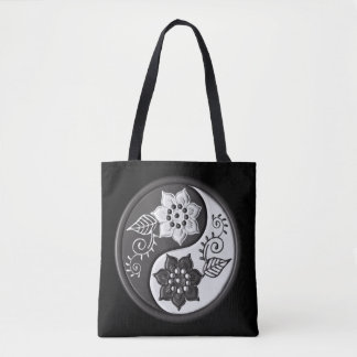 Bolsa Tote Black and Silver Floral Yin Yang
