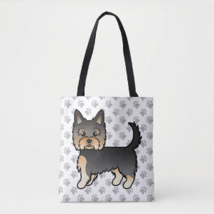 Bolsa Tote Black And Tan Yorkshire Terrier Cartoon Dog & Paws