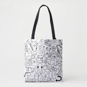 Bolsa Tote Black and White Back to School Doodle Art Book Bag