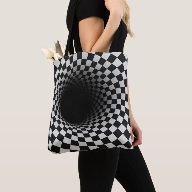 Bolsa Tote Black and White Optical Illusion Tunnel (Close Up)