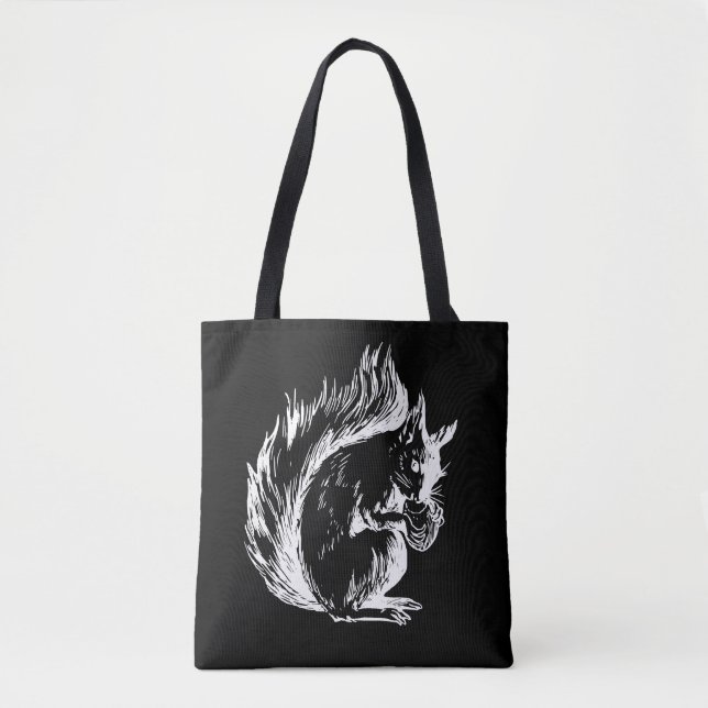 Bolsa Tote Black and White Squirrel Art (Frente)