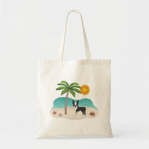 Bolsa Tote Black Boston Terrier Em Uma Praia Tropical De Verã