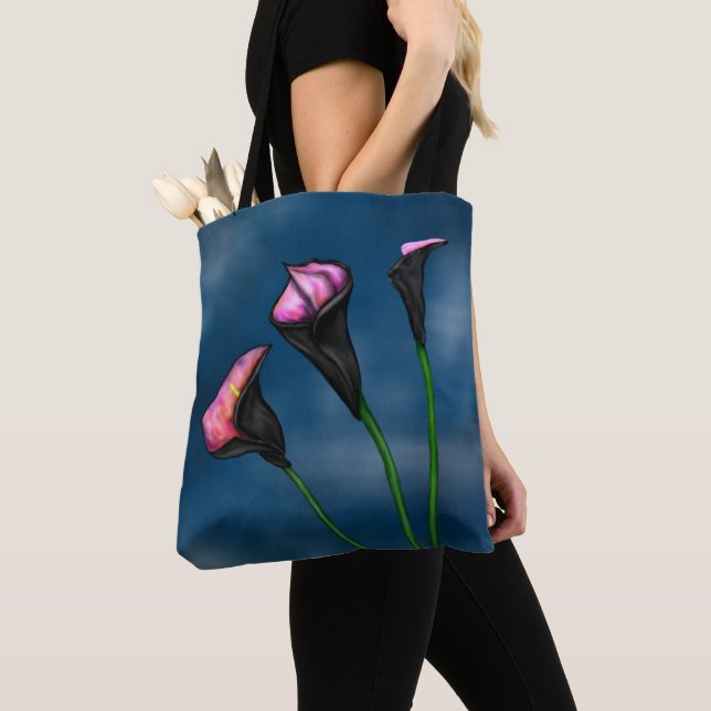 Bolsa Tote Black Calla Lily Pink Center (Close Up)