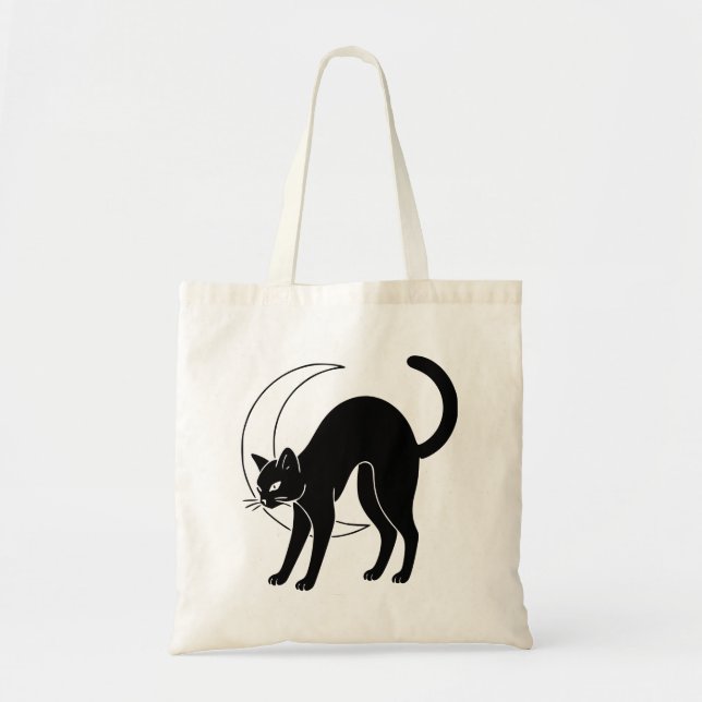 Bolsa Tote Black Cat and Crescent Moon Line Art (Frente)