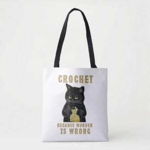 Bolsa Tote Black Cat Engraçado Crochet porque o assassinato e