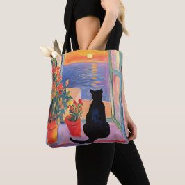 Bolsa Tote Black cat enjoying the sea view