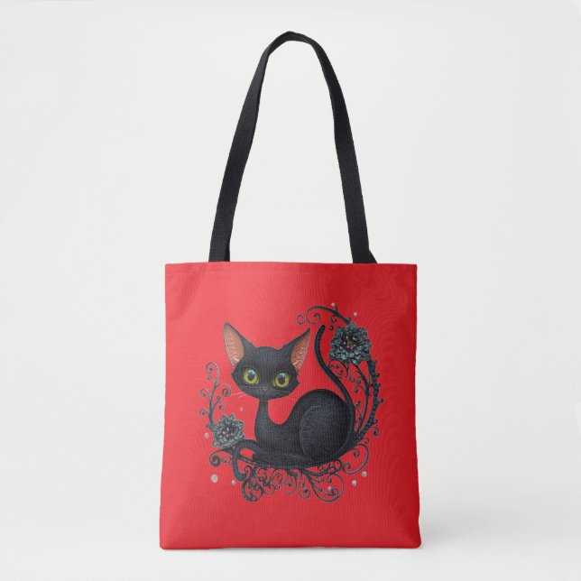 Bolsa Tote Black Cat in a Flower Cradle  (Frente)