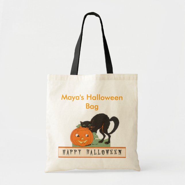 Bolsa Tote Black Cat Personalizado Halloween Ba (Frente)