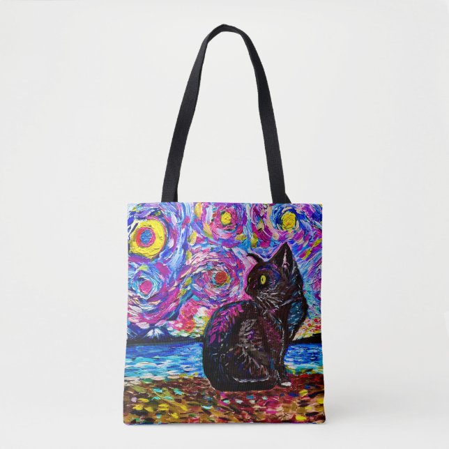 Bolsa Tote Black Cat Starry Night (Frente)