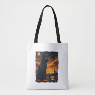 Bolsa Tote Black Cat Starry Night Van Gogh Pumpkins Bats Hall