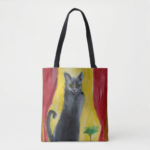 Bolsa Tote Black Cat Watercolor Art