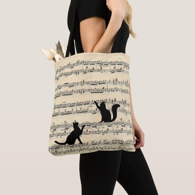 Bolsa Tote Black Cats on Sheet Music (Close Up)