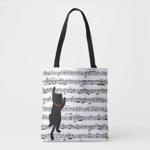 Bolsa Tote Black Cats On Sheet Music Token Bag