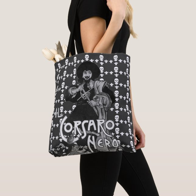 Bolsa Tote BLACK CORSAIR Pirata Flag Skull e Fleur de Lis (Close Up)