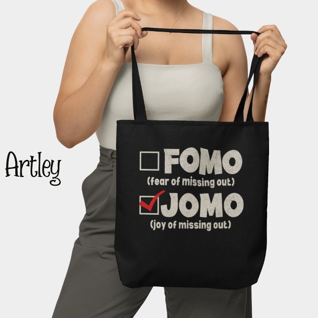 Bolsa Tote Black Funny FOMO JOMO marque a caixa Introduvert ( (Criador carregado)