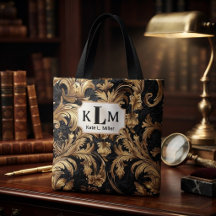 Black Gold Vintage Damask Personalized Monogram