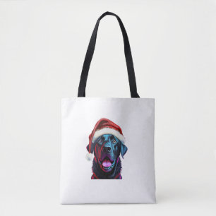 Bolsa Tote Black Lab Christmas Magic_ Labrador no Santa Hat