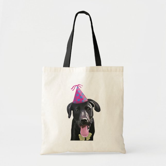 Bolsa Tote Black Labrador com chapéu de festa (Frente)
