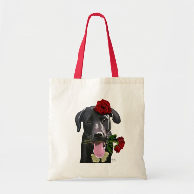 Bolsa Tote Black Labrador com Rosas 2 (Frente)