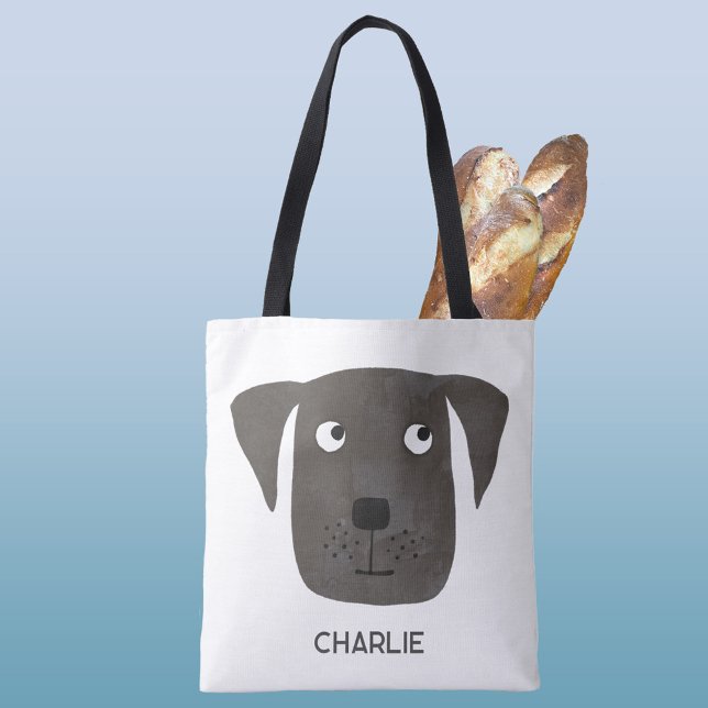Bolsa Tote Black Labrador Retriever Dog Personalizado (Fun black dog personalized name tote bag)