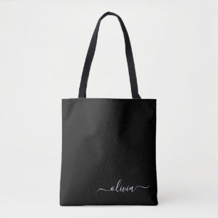 Bolsa Tote Black Name White Girly Script Monograma Moderno