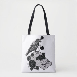 Bolsa Tote Black Raven e Skull Bag - Rosas