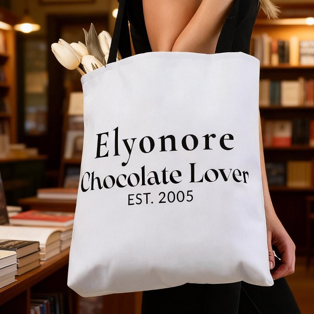 Bolsa Tote Black Script Name Established Chocolate Lover (Criador carregado)