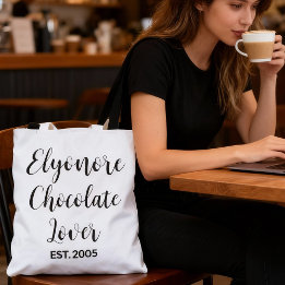 Bolsa Tote Black Script Name Established Chocolate Lover