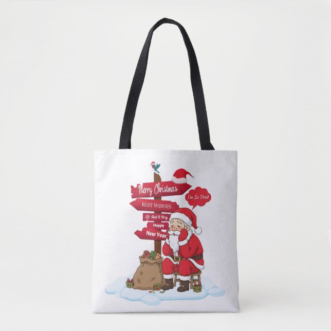 Bolsa Tote Black Strap Stressed Santa Funny Direction Sign Ch (Frente)