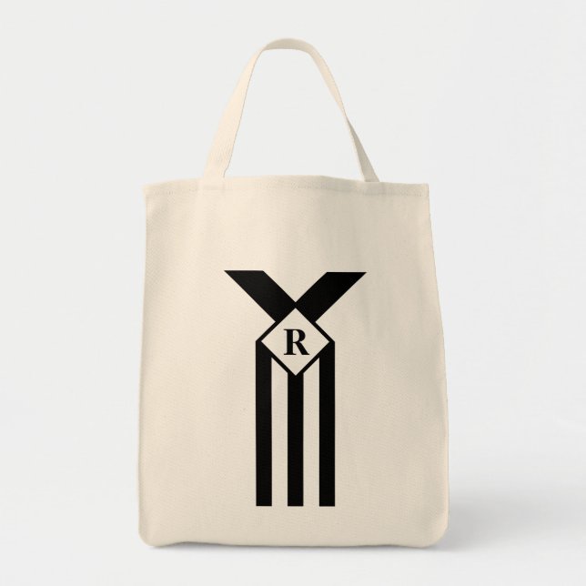 Bolsa Tote Black Stripes e Chevrons com Monograma em Branco (Frente)