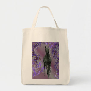 Bolsa Tote Black Unicorn Flowers Fantasy Tote Bag
