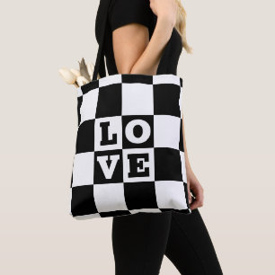 Bolsa Tote Black White Checker LOVE