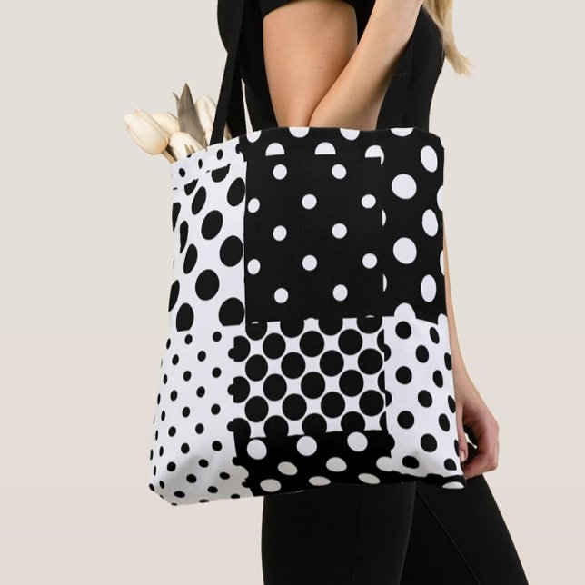 Bolsa Tote Black White Fashion Polka Dots Style Design  (Criador carregado)