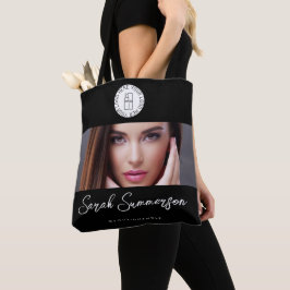 Bolsa Tote Black White Logo Photo Makeup Studio