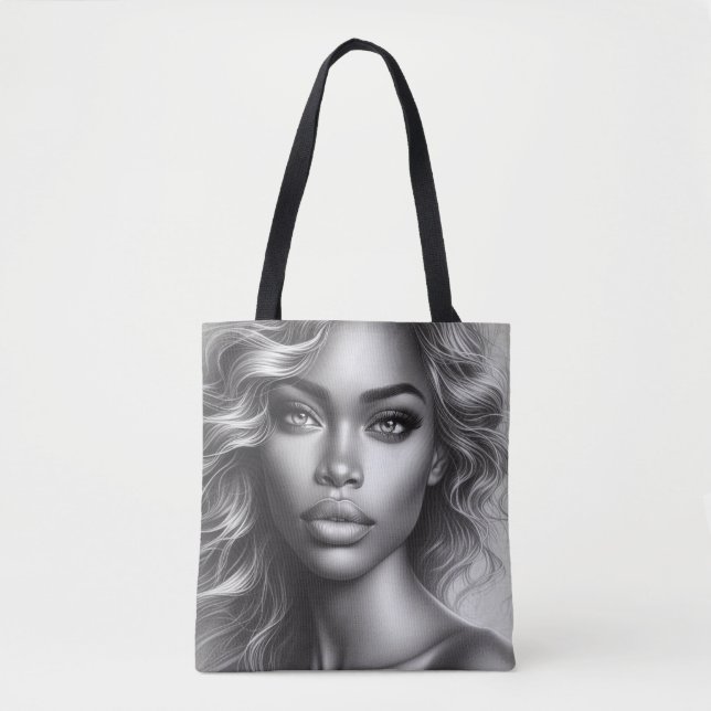Bolsa Tote Black + White Photo of a Woman on Reusable Grocery (Frente)