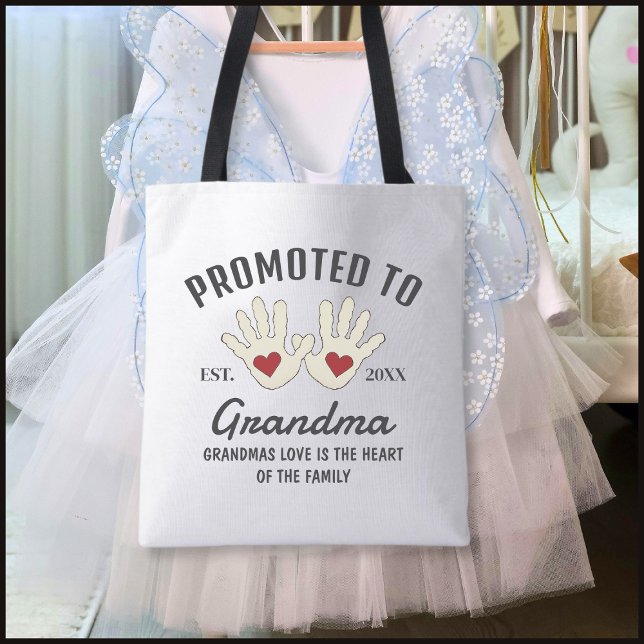 Bolsa Tote Black & White Promoted To Grandma Baby Handprints (Criador carregado)