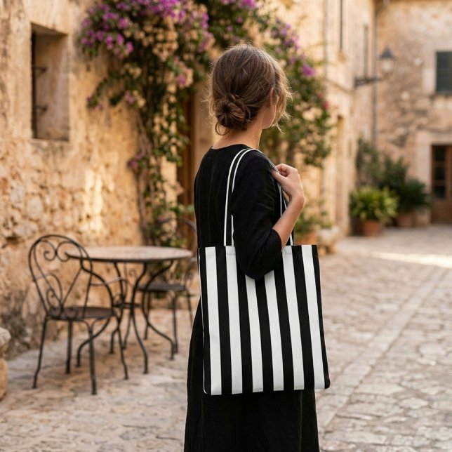 Bolsa Tote Black White strips moderno saco de compras (Criador carregado)