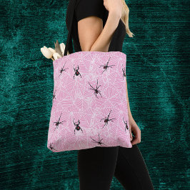 Bolsa Tote Black Widow Spider Webs Pastel Pink Costume