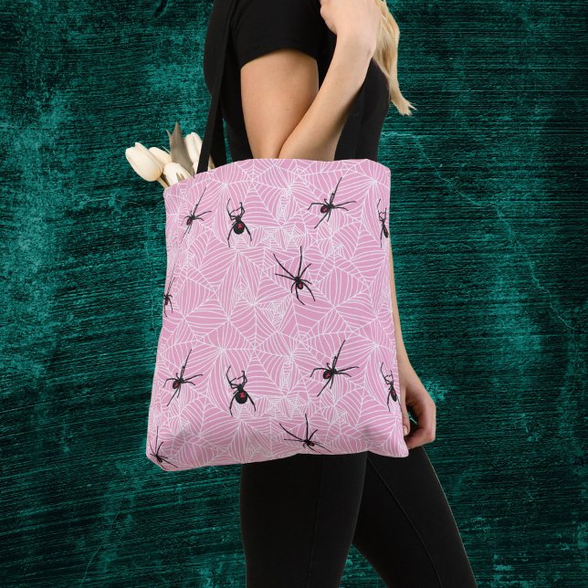 Bolsa Tote Black Widow Spider Webs Pastel Pink Costume (Criador carregado)