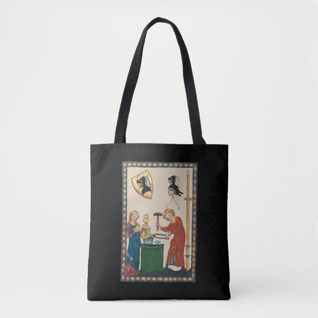 Bolsa Tote Blacksmith Forging Helmet Medieval Art (Frente)