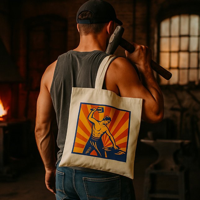 Bolsa Tote Blacksmith Hammering Retro Strongman Labor (Criador carregado)