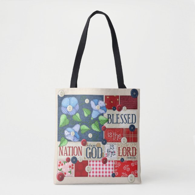 Bolsa Tote "Blessed é sacola da escritura da nação" (Frente)