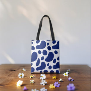 Bolsa Tote Blobs Abstrato azuis reproduzíveis no padrão branc