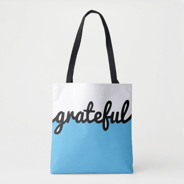 Bolsa Tote Bloco de cor branca azul-claro e cinza (Frente)