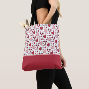 Bolsa Tote Bloco de Cor de Arte Doodle de Corações Vermelhos