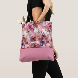 Bolsa Tote Bloco de cor de tinta a álcool das flores roxas e 