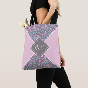 Bolsa Tote Bloco de Cor Floral Rosa Monogramado